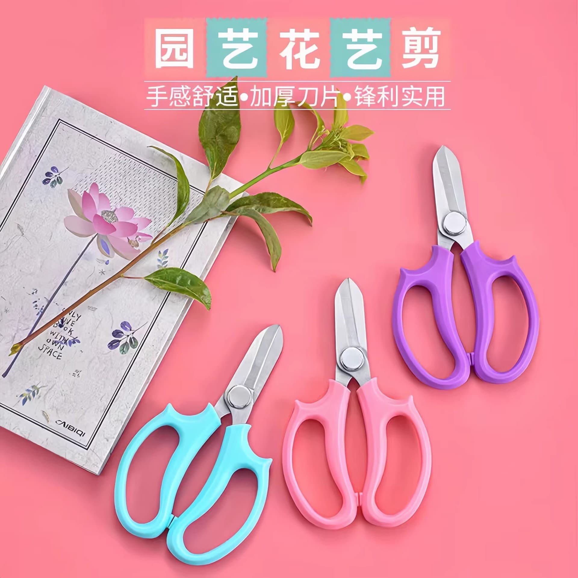 Stainless steel garden shears for pruning fruit trees, landscaping, floristry, and flower arrangement.