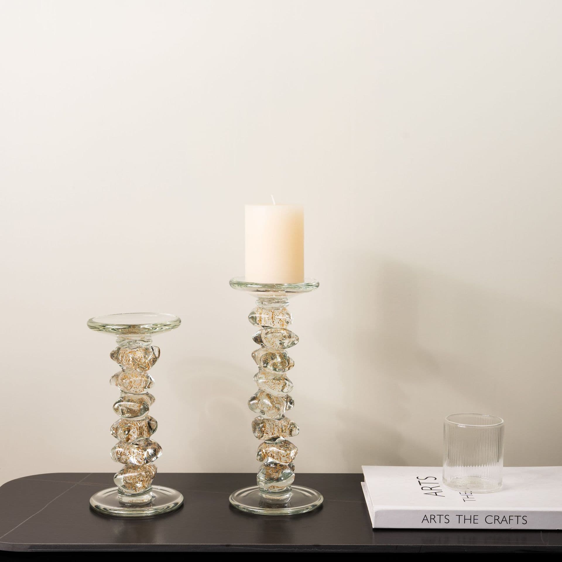 Exquisite Vintage Candle Holder Heavy Craft Glass Brown Texture Retro Artistic Decorative Piece Candle Stand Christmas