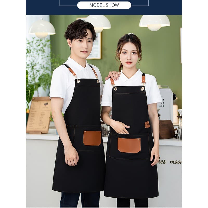 Internet-famous canvas aprons with printed logos, specialized for food beverage shops, waterproof work apron wholesale