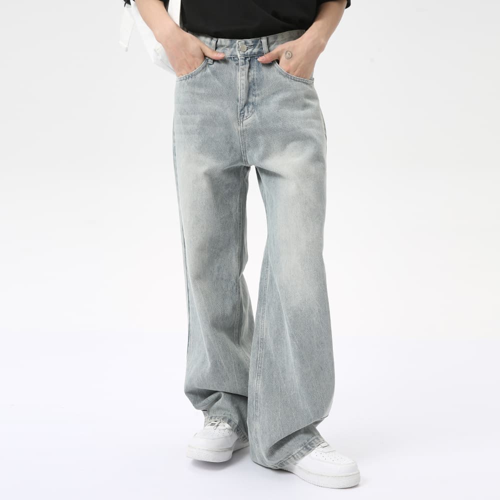 Mtlclothes Men's Clothing | Meichao Cleanfit Draping Washed Light Blue Straight-Leg Loose Jeans Casual
