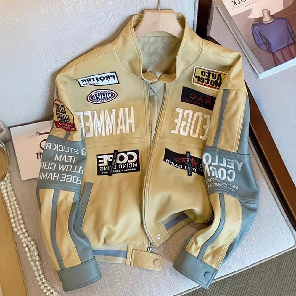 American Retro Motorcycle PU Leather Jacket Unisex Autumn Winter High-End Streetwear Heavy-Duty Baseball Jacket