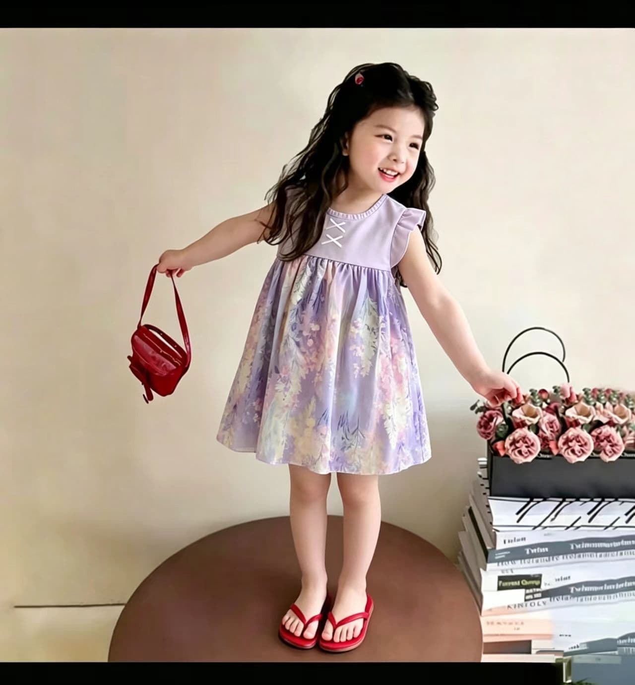 Girls Summer 2025 New Style Flutter Sleeve Vest Dress Baby Girls Chiffon Kids Floral Print Dress Toddler Skirt