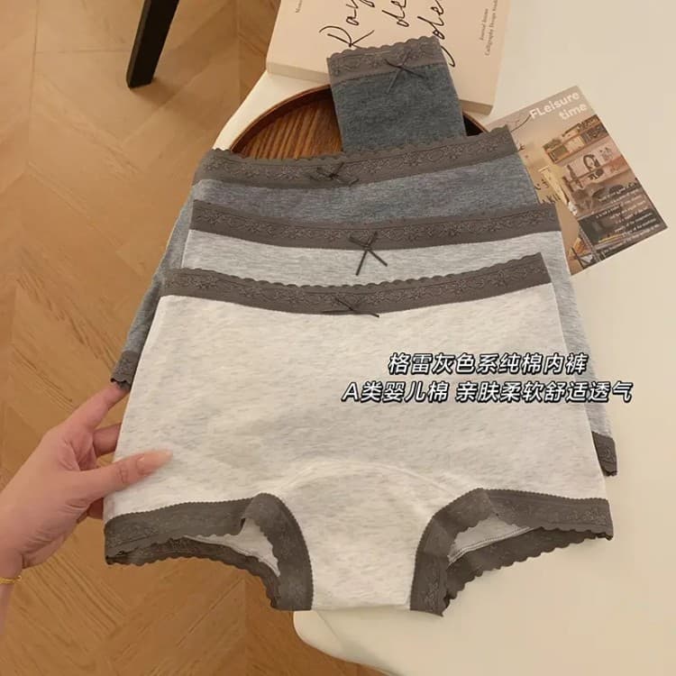 Gray Cotton Boxer Briefs for Women 10A Antibacterial Extended Gusset High Elasticity Skin-Friendly Breathable Mid-Waist