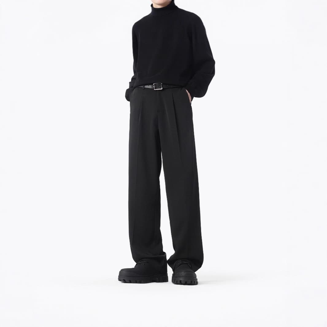 Summer Casual Men's Trousers, Loose Fit, High-End Straight-Leg Long Pants, Men's Drapey Ice Silk Thin Suit Pants