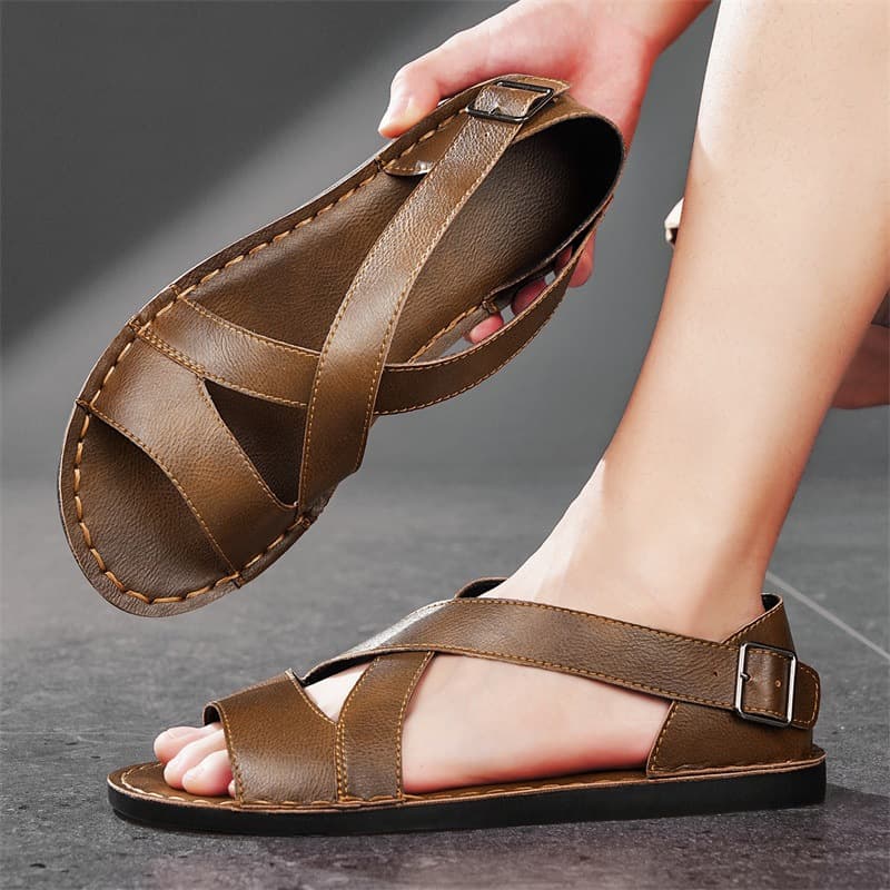 Beach Leather Sandals for Men Summer Large Size Driving Outdoor Fashion 2025 New Soft Sole Non-Slip Sandals Two-Way Wear