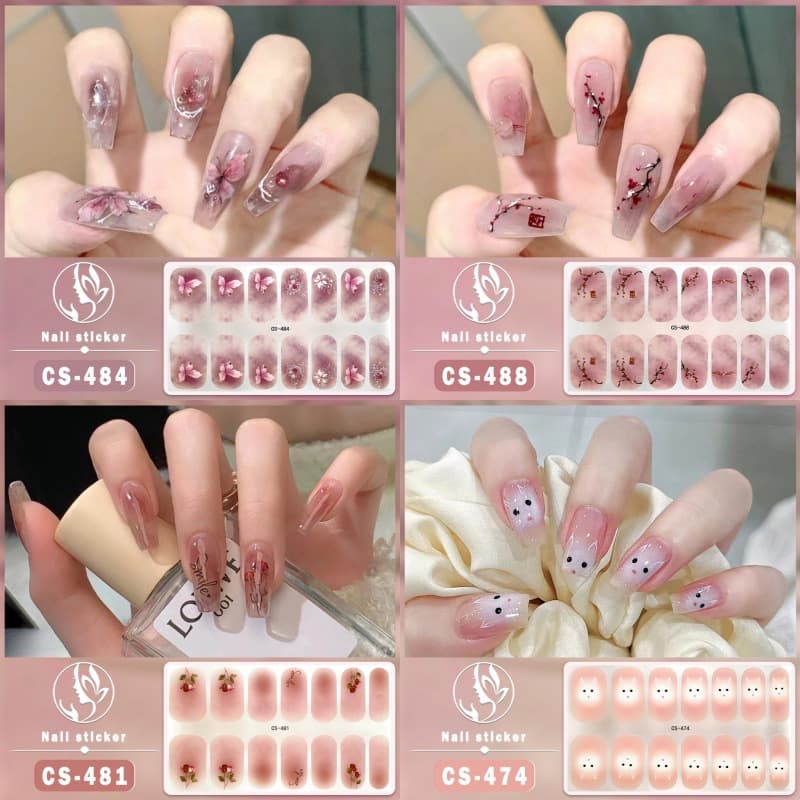 New No-Bake Gel Nail Stickers Flower Butterfly Waterproof Nail Stickers Full Coverage Summer Nail Polish Film