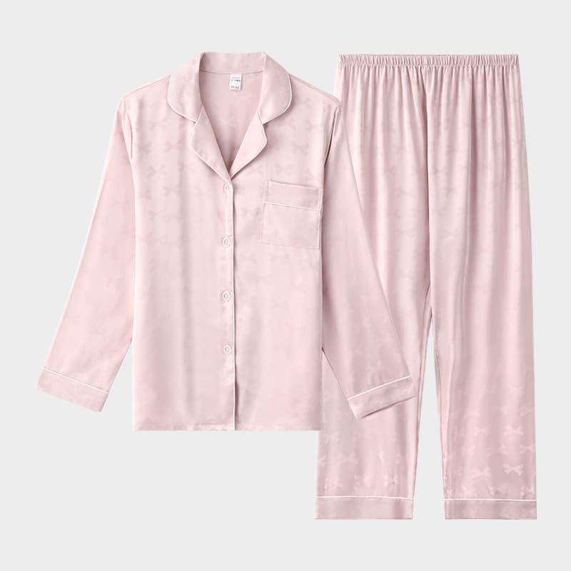 Ice Silk Pajamas Women Long Sleeve Spring Summer Two-Piece Plus Size Imitation Silk Pajamas Jacquard Silk Set Homewear Wholesale
