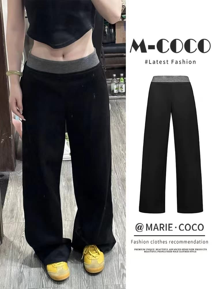 Original Quality Black High-Waist Wide-Leg Casual Sweatpants for Women, Spring/Autumn Loose Relaxed American Style Sports Long Pants