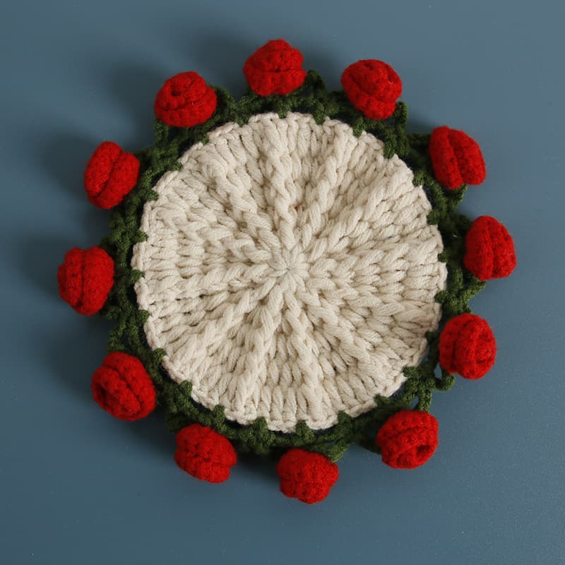 Sweet Handmade Crochet Lily of the Valley Coaster, Cute Yarn Hooked Round Mat, Handcrafted Decorative Mat, In Stock