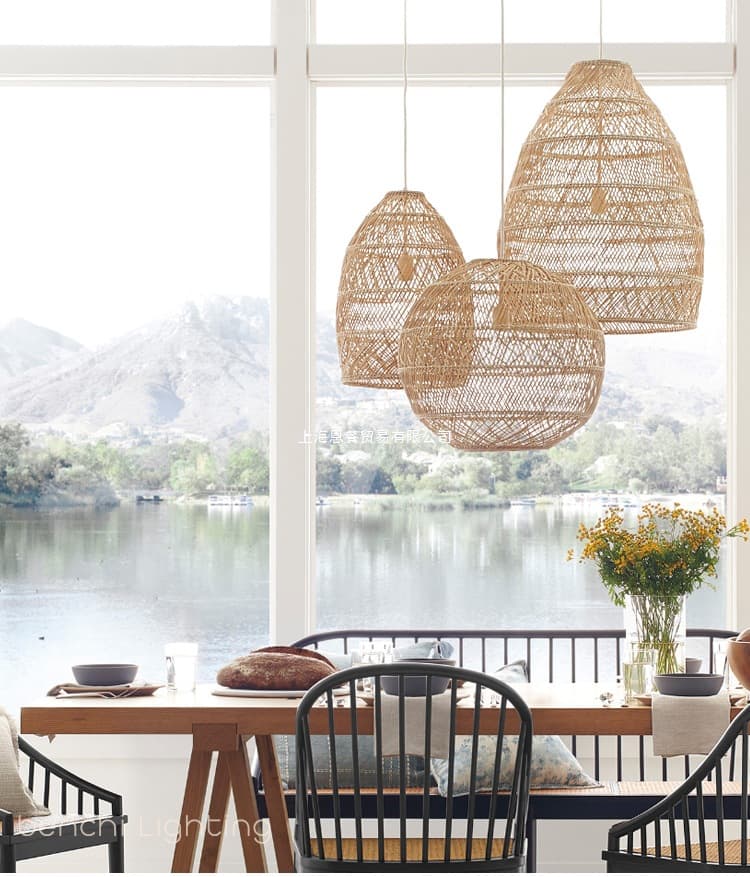 Wabi-sabi style vintage rattan pendant light, simple homestay lamp, creative rattan living room lighting, hemp rope rattan craft