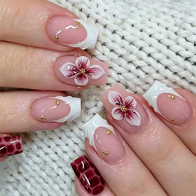 Cross-border European and American Wearable Nail Art 3D French Press-On Nails Wholesale Fake Nails