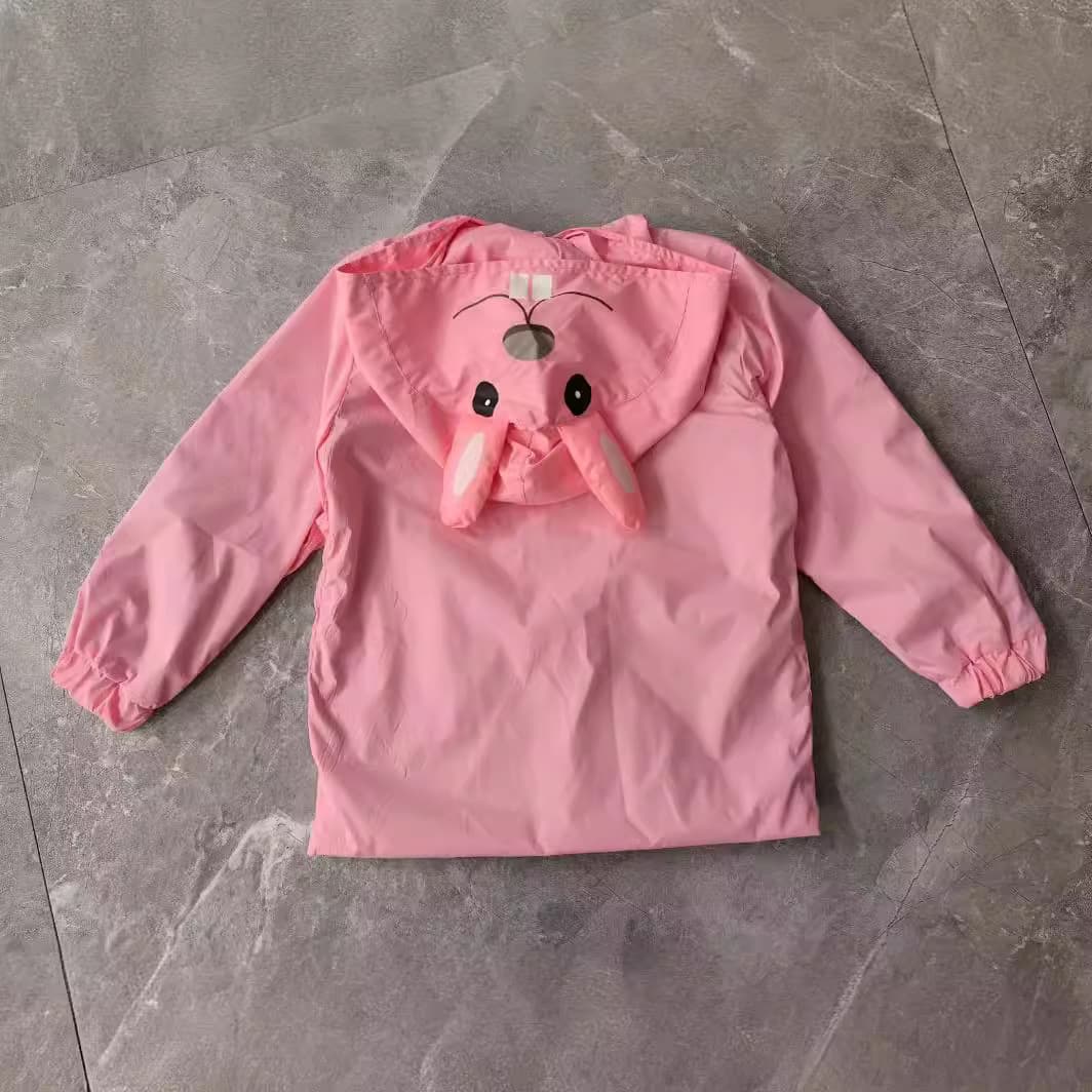 Children's Cartoon Rabbit Trench Coat, New Spring and Autumn Style, Hooded Jacket for Toddlers and Babies, Mid-Length Trench Coat for Girls