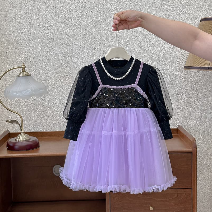 Girls' Dress 2026 Spring New Style Fake Two-Piece Baby Girl Dress Birthday Dress Princess Dress for Young Children