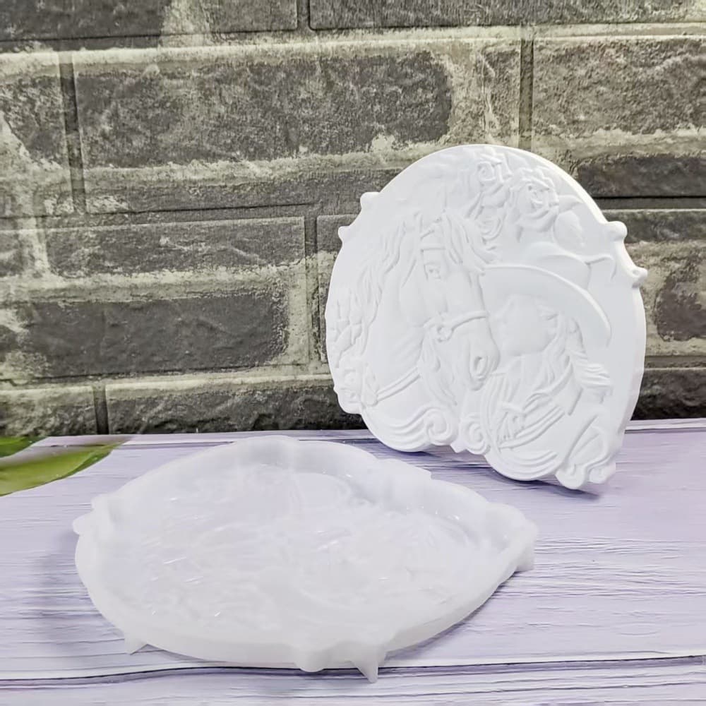 S2075 Beauty and Horse Semi-3D Wall Hanging Decorative Cement Plaster Mold DIY Silicone Mold