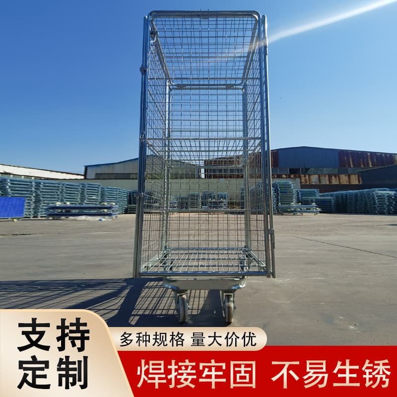 Customized Folding Logistics Trolley Workshop Storage Cage Cart with Door, Mobile Transfer Cart for Factory Warehouse Goods Transport