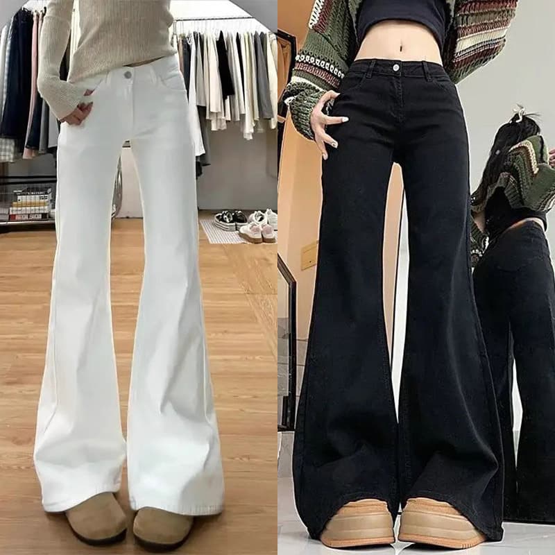 Spring/Fall New Flared Jeans White Bell-Bottom Pants for Women Slim Fit Loose Casual Straight-Leg Long Jeans