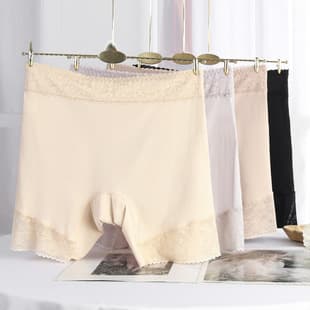 New Plus Size Ice Silk Seamless Underwear Women Pure Cotton Gusset Boyshorts Lace Edge Anti-Chafing Thin Safety Shorts