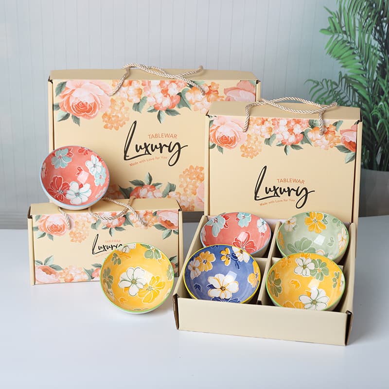Four Seasons Blossom Set, Gift Box Bowl Set, Export Rice Bowl Tableware, Household Luxury Ceramic Tableware