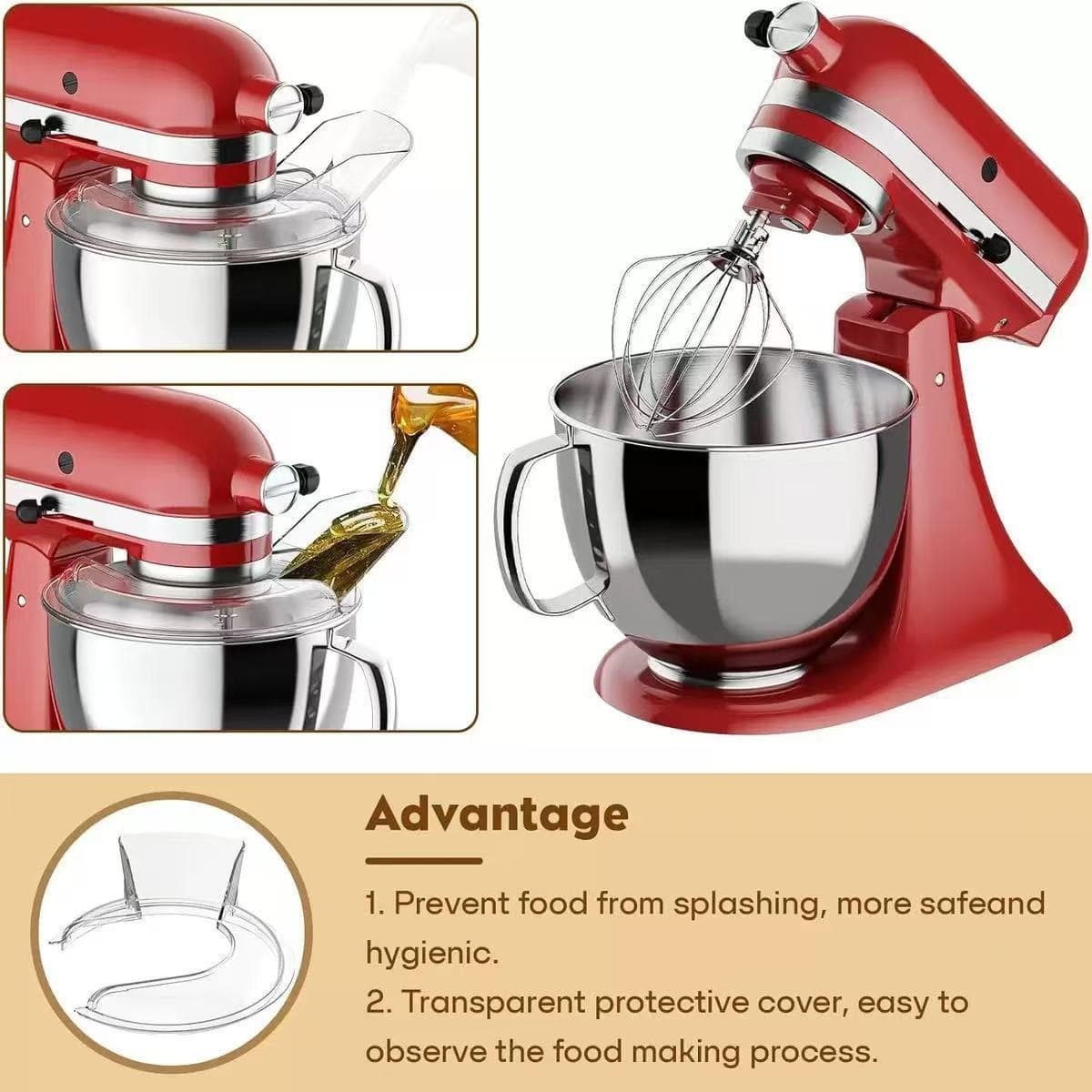 Transparent Pouring Shield for KitchenAid 4.5-8QT Mixer Splash Guard with Feed Opening Design Safety