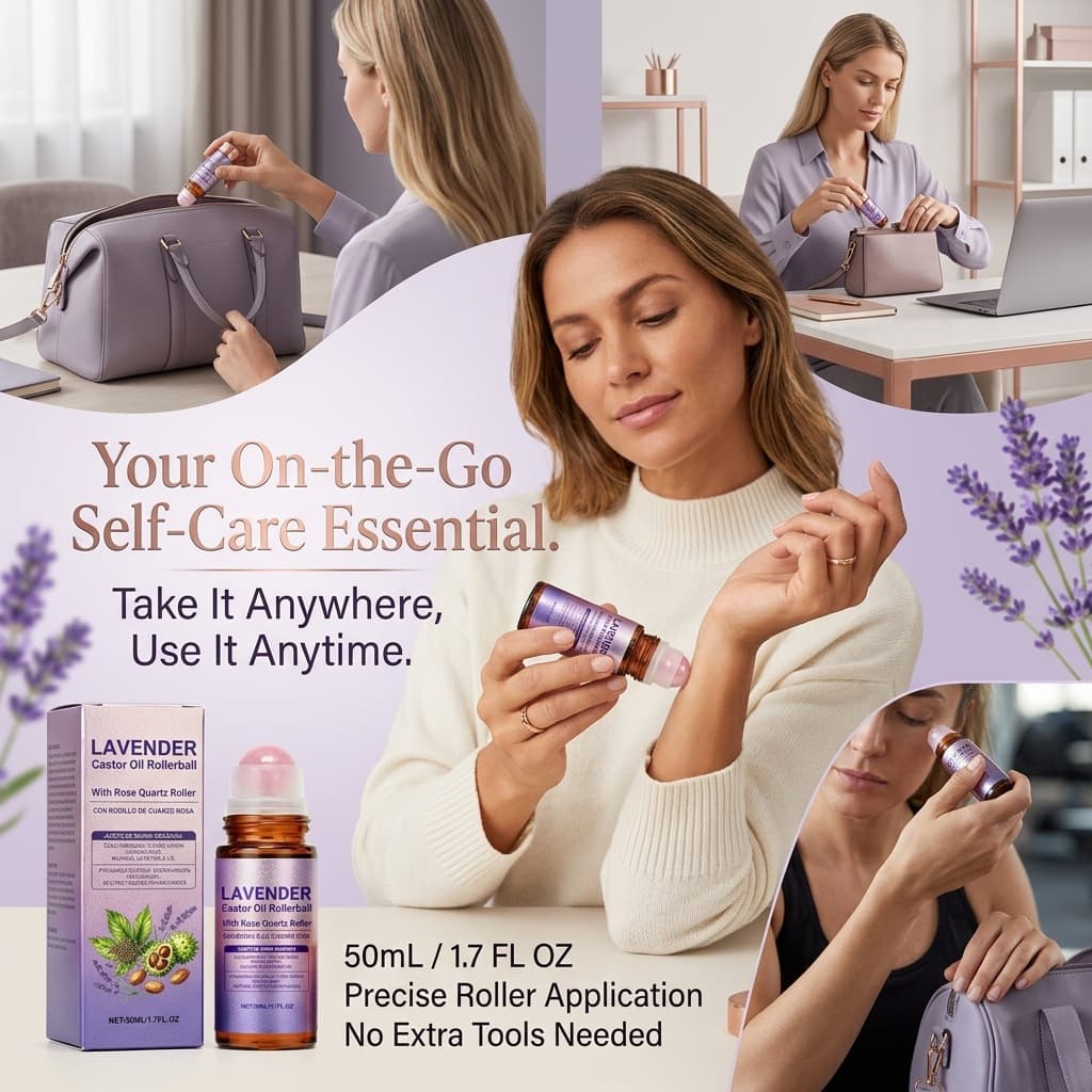 Lavender Quartz Roll-On Castor Oil Skin Care Moisturizing Softening Portable Daily Massage Nourishing Body Care
