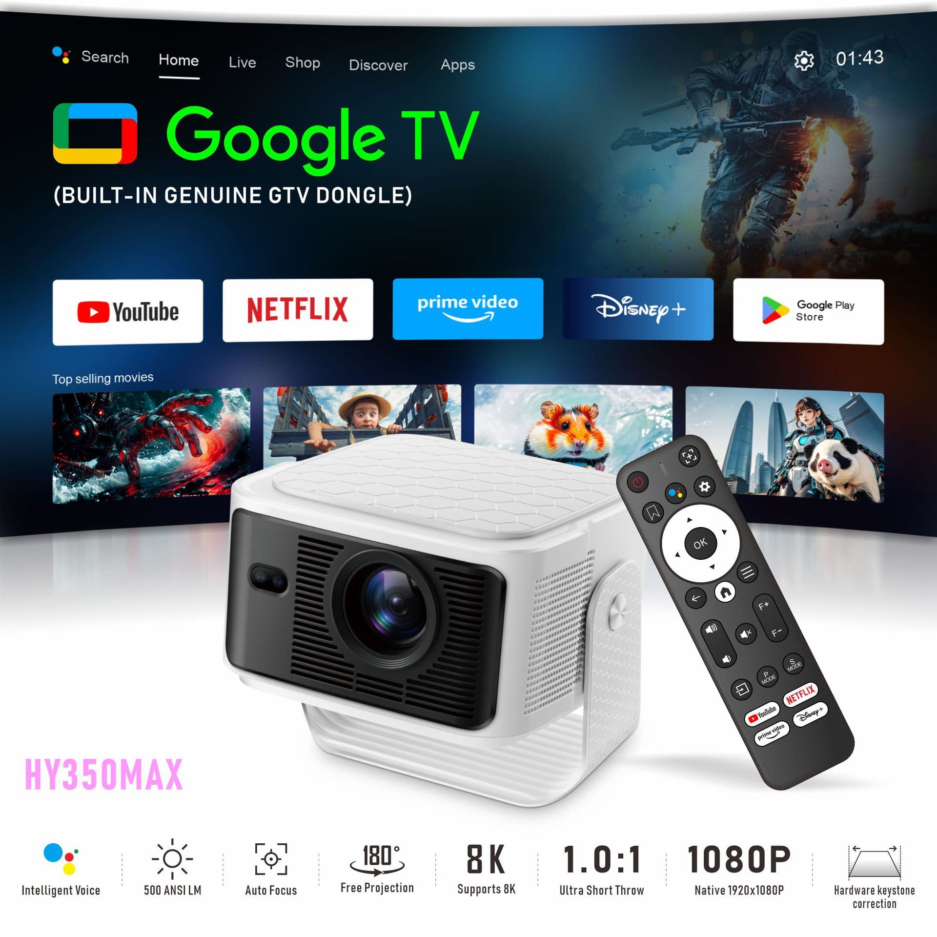 Wholesale Cross-Border Projector New HD Smart Home Wall Projector Home Theater Business Education Training