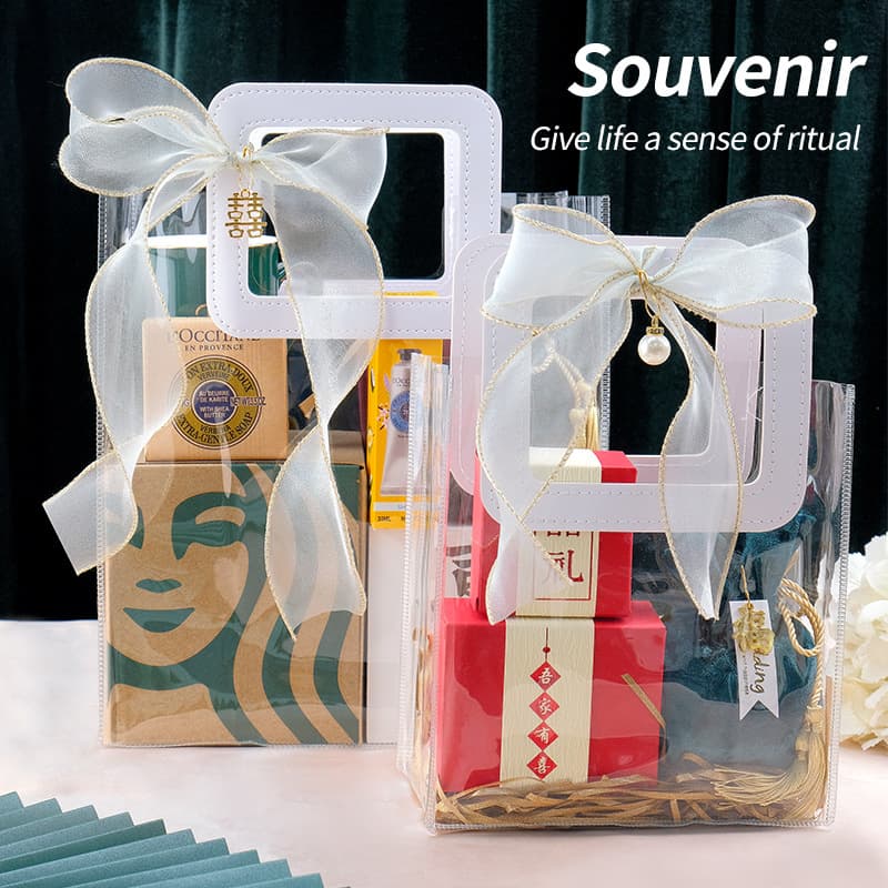 Plastic Handbag Wedding Favor Gift Bag PVC Transparent Handle Bag Gift Bag Transparent Gift Bag PVC Bag