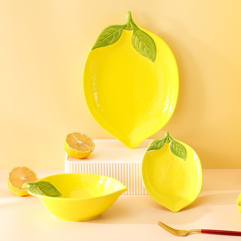 Cartoon lemon-shaped ceramic tableware set for fruit/salad/dessert at home