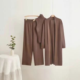 Cross-Border Amazon Autumn/Winter New Casual Chic Knit Set: Sleeveless Vest, Cardigan, and Pants Three-Piece Set
