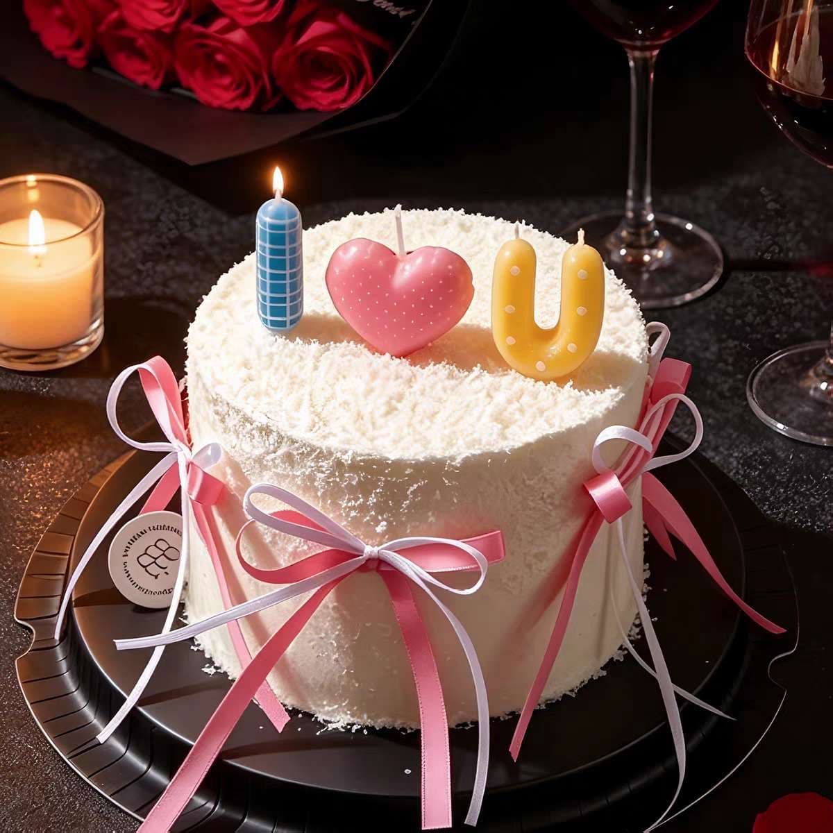 520 Valentine's Day Cake Decoration I Love You Candle Dress Up Ballet Style Bow Ribbon Baking Decoration