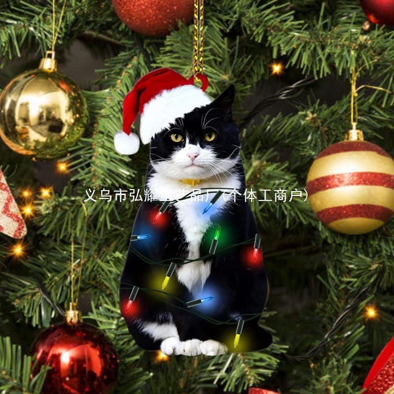 2024 New Christmas Black Cat Pendant Christmas Tree Party Decoration Acrylic Hanging Ornament