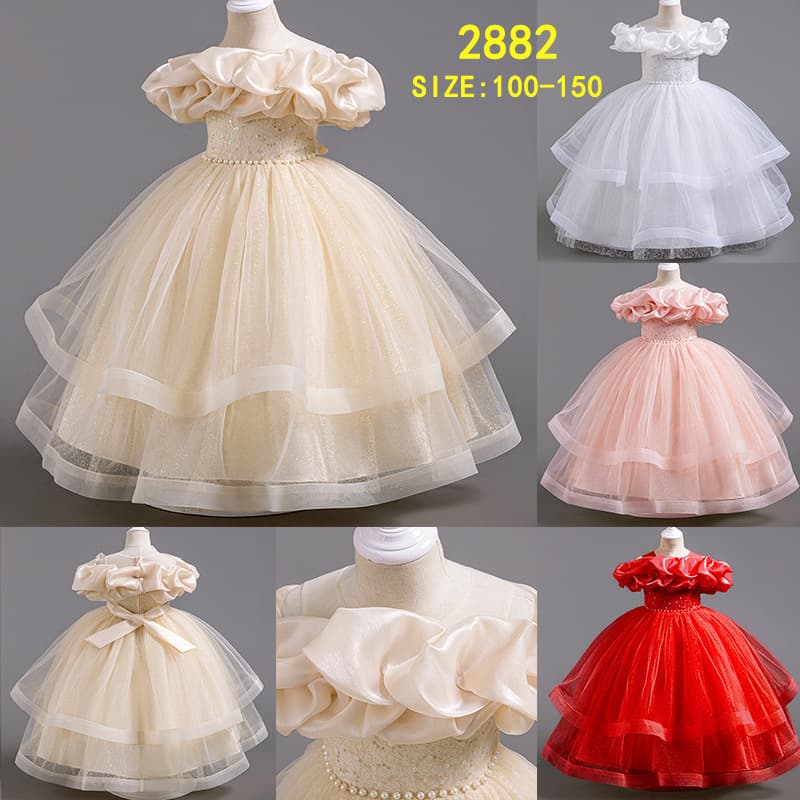 New Classic Cross-Border European and American Dresses Children's Dresses New Mesh Fashion Girls Princess Dresses Children's Clothing in Stock