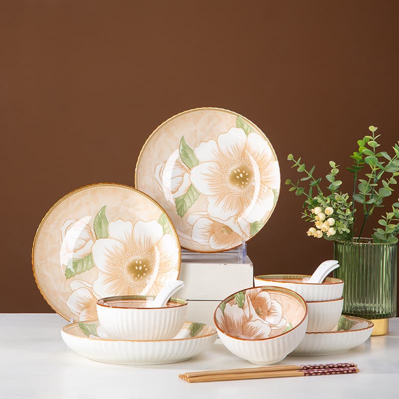 Light Luxury Home Ceramic Tableware Camellia Bowl Plate Dish Noodle Soup Bowl Fish Plate Free Combination Gift
