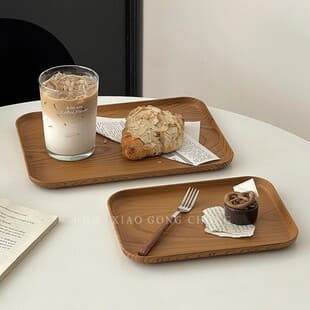 Ins Style Wood Grain Plastic Tray Rectangular Tea Tray Serving Tray Coffee Shop Dessert Plate Cake Plate Snack Plate