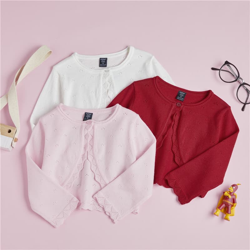Spring Summer Autumn New Baby Knit Cardigan for Girls, Air Conditioning Open-Front Ruffle Shawl