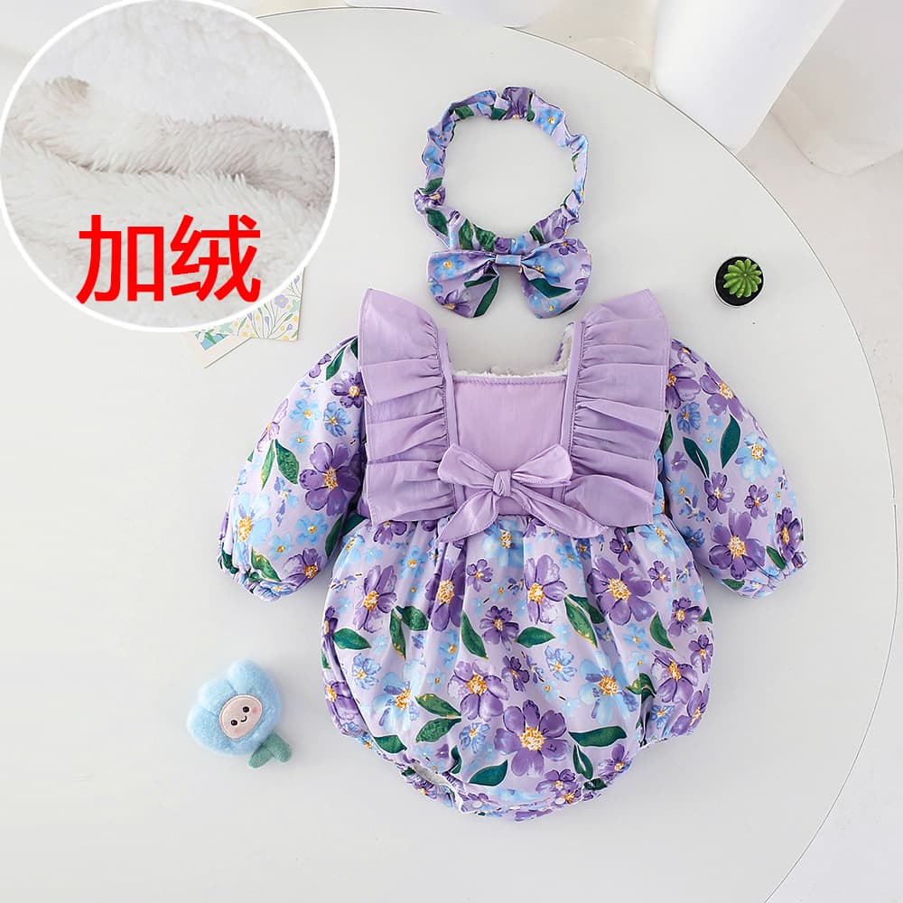 Korean version of children's clothing 2026 winter baby clothes plus velvet bag baby jumpsuit autumn and winter new triangle crawler