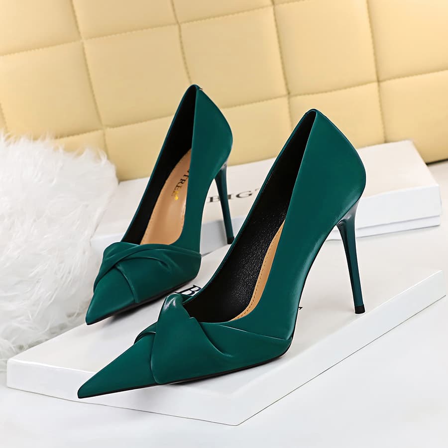 3391-3 Korean Elegant Banquet High Heels, Thin Heel, Slimming, Pointed Toe, Bow Women's Shoes