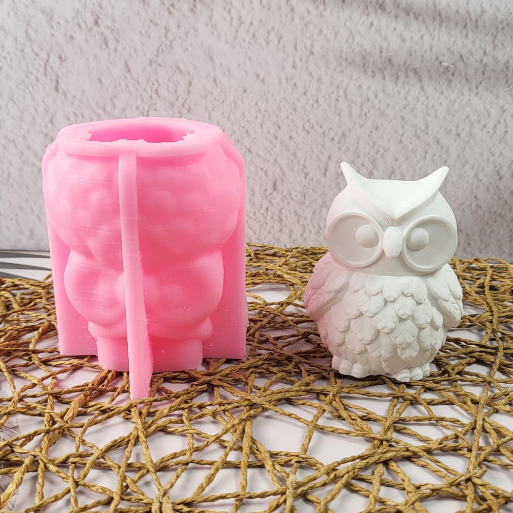Owl Plaster Figurine Candle Mold DIY Plaster Cement Silicone Mold W0493
