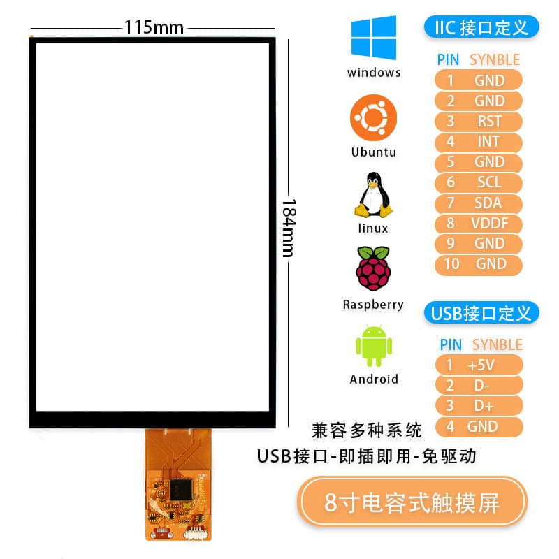 Capacitive touchscreens (4.3-inch, 5-inch, 7-inch, 9-inch, 9.7-inch, 10.1-inch), USB driverless LCD, embedded touchscreens in industrial control equipment.