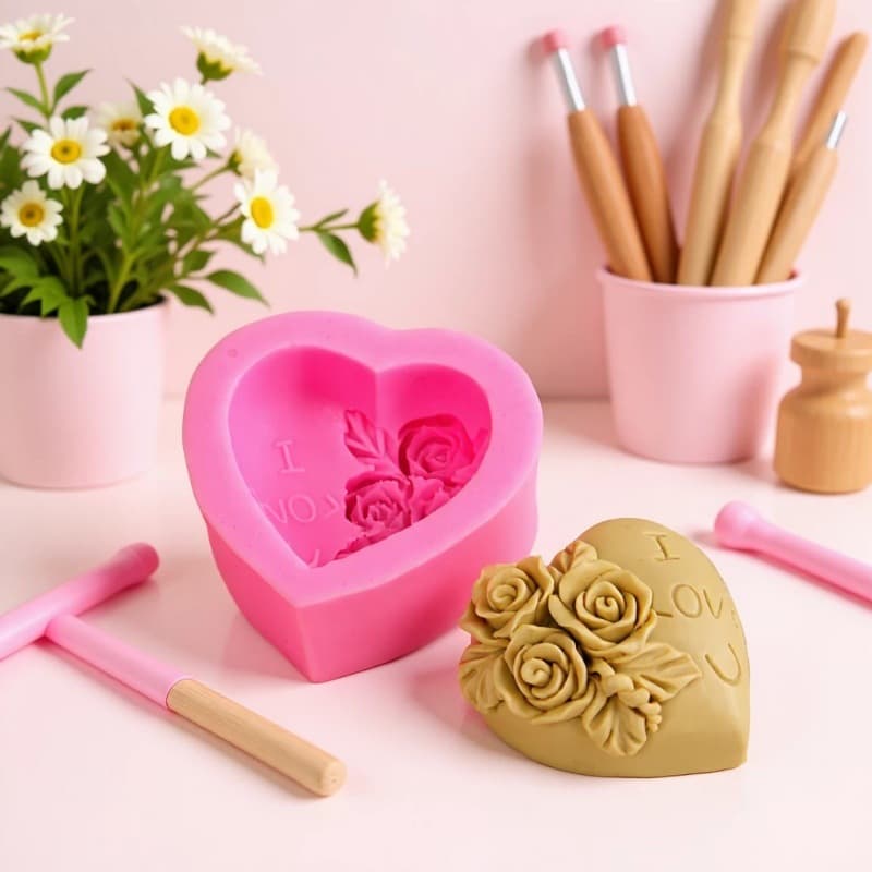 Valentine's Day Rose Heart Fondant Mousse Cake Mold, Soft Clay Jelly Soap Pudding Mold, Chocolate Mold