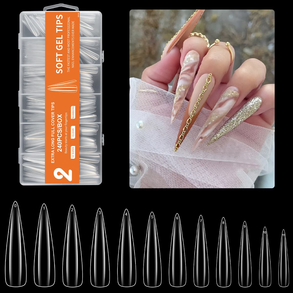 Cross-border manicure, wearable manicure, extra-long water pipe nails, fake nail patches, boxed, transparent full-length manicure nails