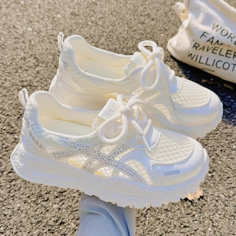 Women's White Mesh Shoes, Summer Breathable Mesh Shoes for Skirts, Niche Versatile Sports Training Shoes
