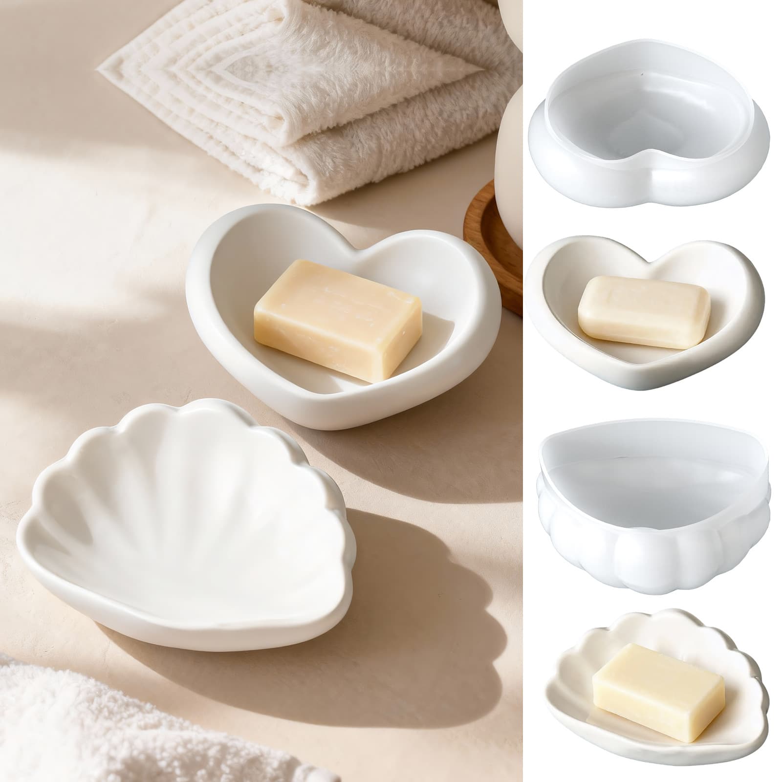 Cross-border storage box plaster mold diy resin heart-shaped shell soap box jewelry bowl base silicone mold