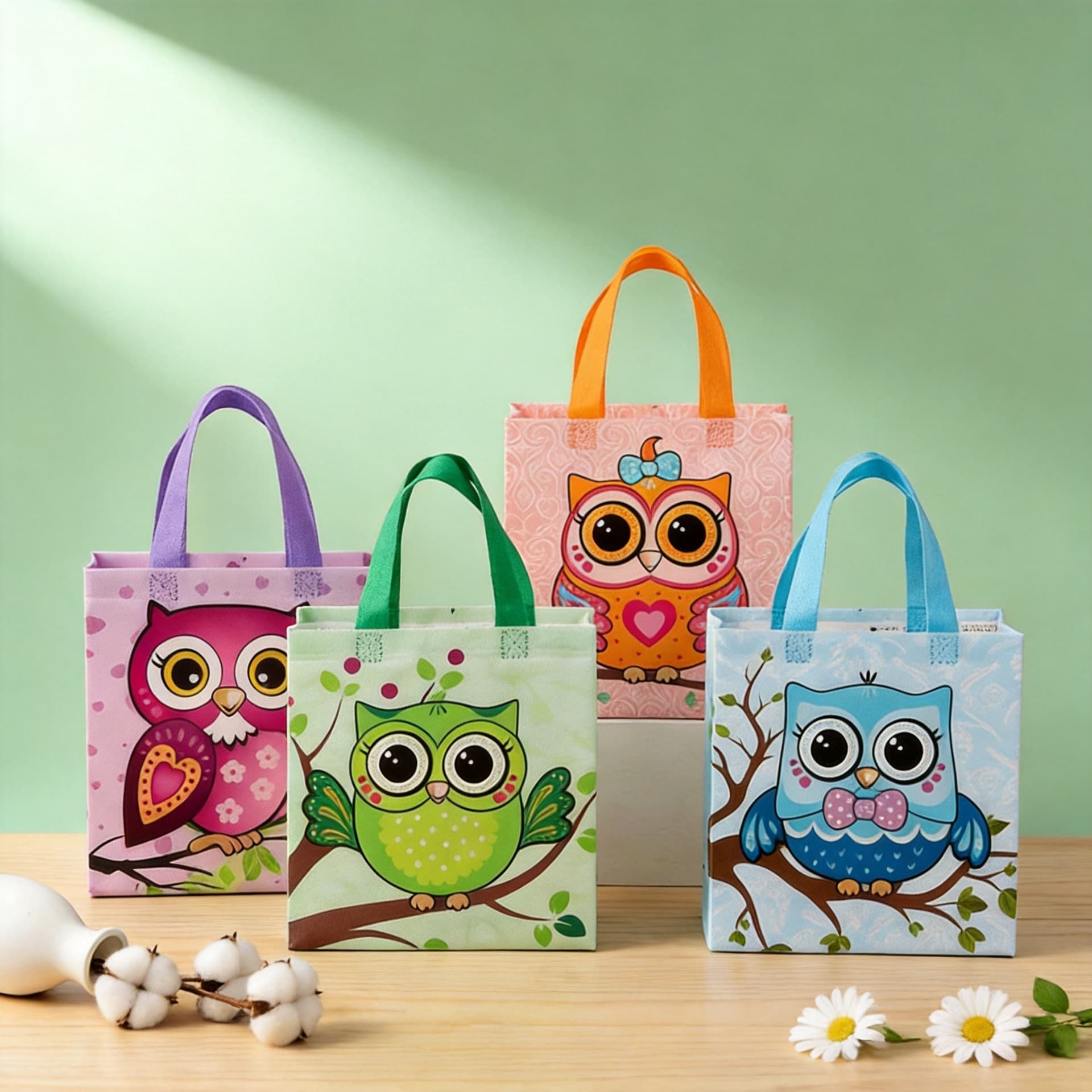 Cross-border hot selling cartoon series owl children's handbag children's birthday laminated bag gift bag HM