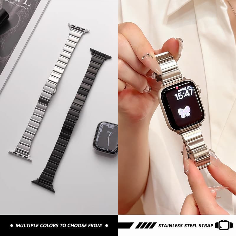 Compatible with Apple iWatch One-Bead Bamboo Metal Slim Butterfly Buckle Apple Watch S10/11 Band