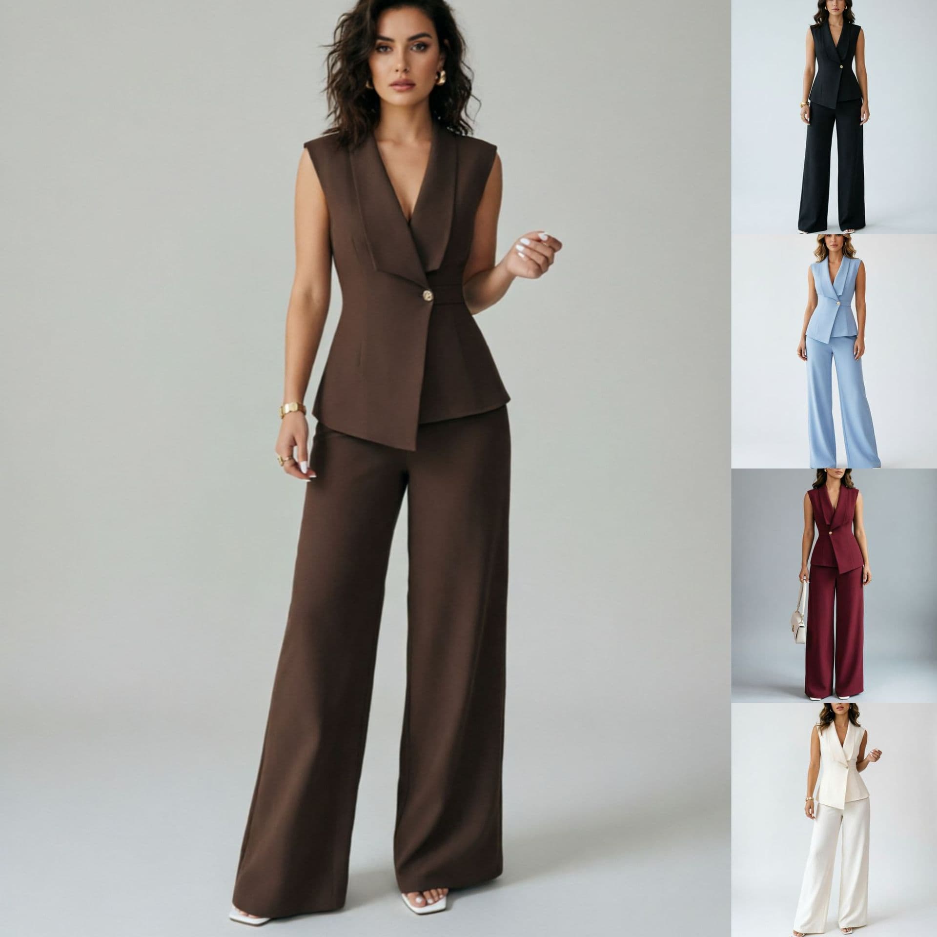 European and American Cross-Border Trade New Hot-Selling Women's Spring/Summer Commuter Fashion Lapel Vest and Trousers Two-Piece Set