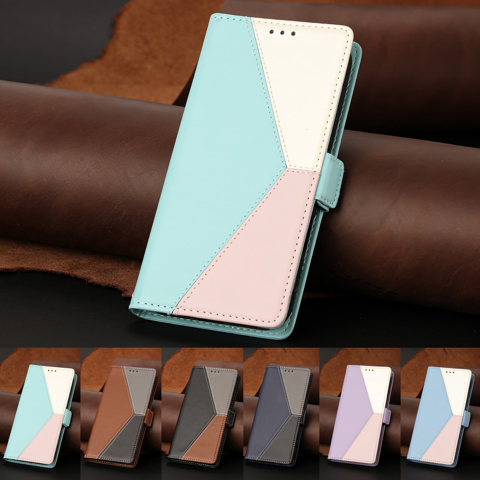 Three-color stitching and contrasting color card suitable for Cooper Cubot P80 leather case SCubot Max 5 5G protection