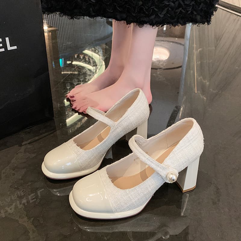 French evening style Mary Jane shoes for women spring and autumn small fragrant style shoes 2025 new style with skirt and high heels