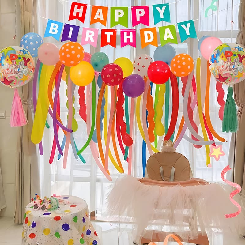 Long Strip Balloons 2.5g Thickened Spiral Twist Color Magic Modeling Balloons for Baby 1st Birthday Scene Decoration