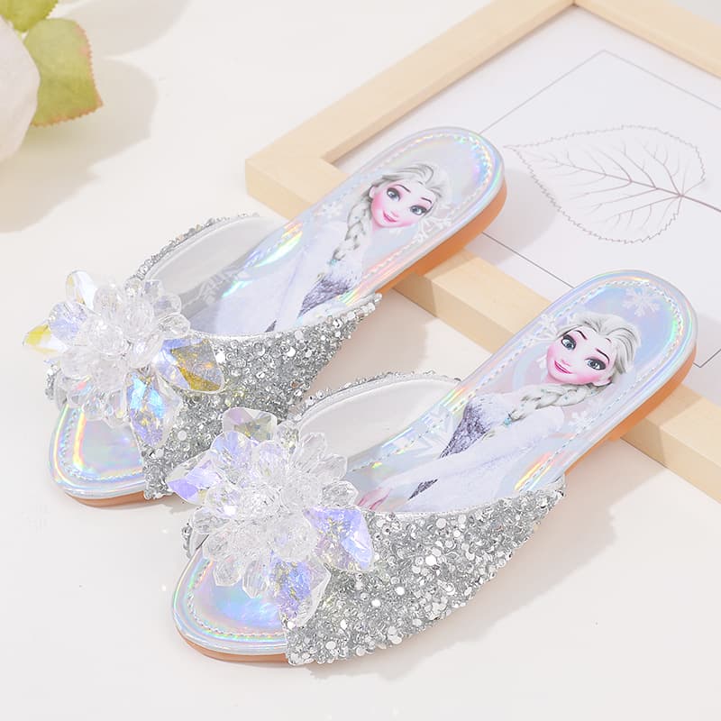 Aisha Children's Slippers Summer New Style Elsa Girl Flat Slippers Flat Bottom Baby Slippers Soft Sole Girl Princess Shoes