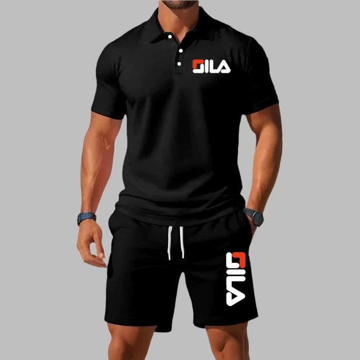 New Men's Polo Shirt Set for Europe and America Cross-Border, Turn-Down Collar Short Sleeve Pullover Casual Men's Set